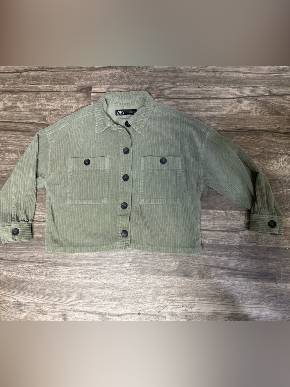 ZARA Sage Green Corduroy Cropped Shacket Jacket Size M - Picture 2 of 6